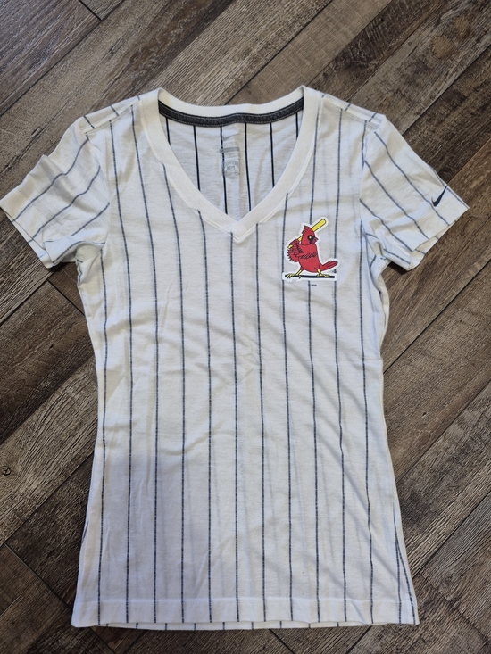 Nike Tops - Nike St Louis Cardinals White V-Neck Tee with Navy Pinstripes